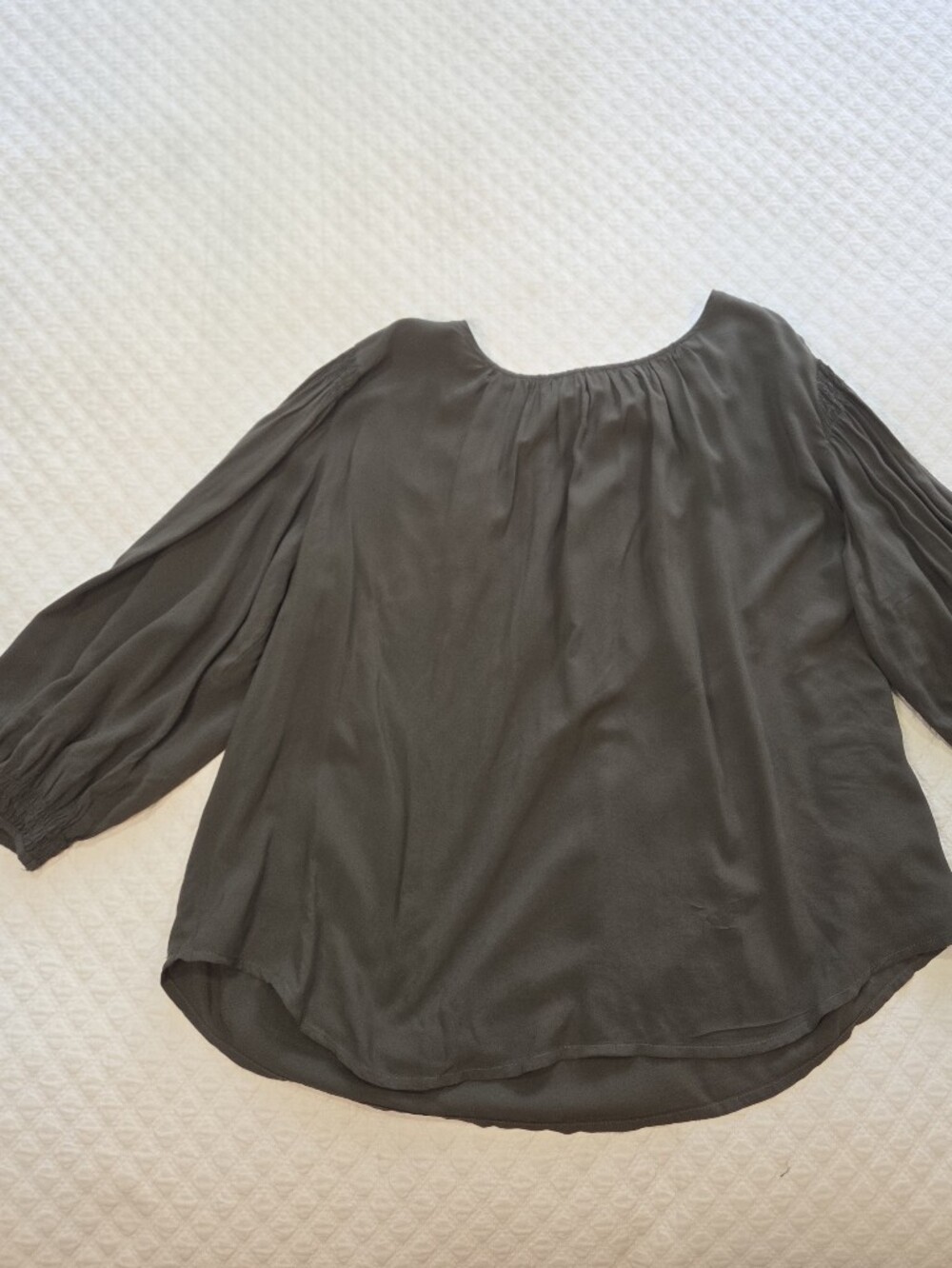 Velvet Graham & Spencer Boho Blouse Dark Olive Balloon Sleeve Blouse Size Medium